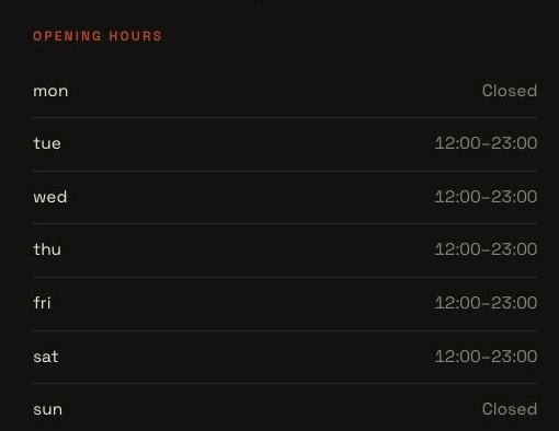 Maison Rouge’s public TableSpark Visit page showing its regular weekly opening-hours list.