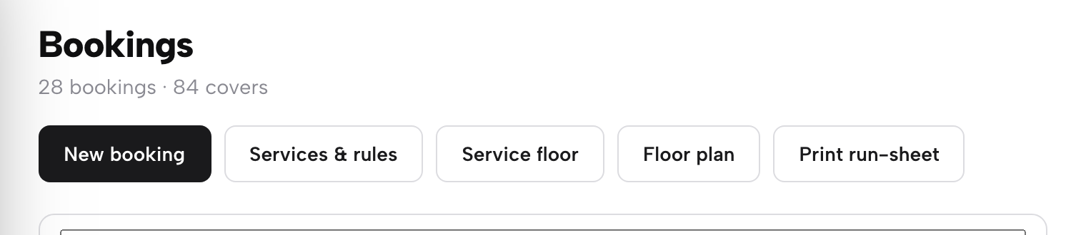 The TableSpark Bookings page for Maison Rouge, with the New booking, Services & rules, Service floor, Floor plan and Print run-sheet buttons.