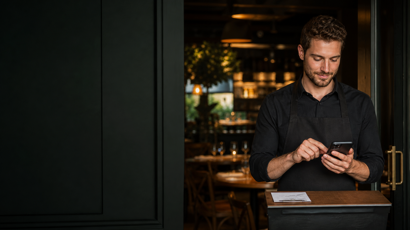 Restaurant operator testing a public booking and ordering link on a phone.