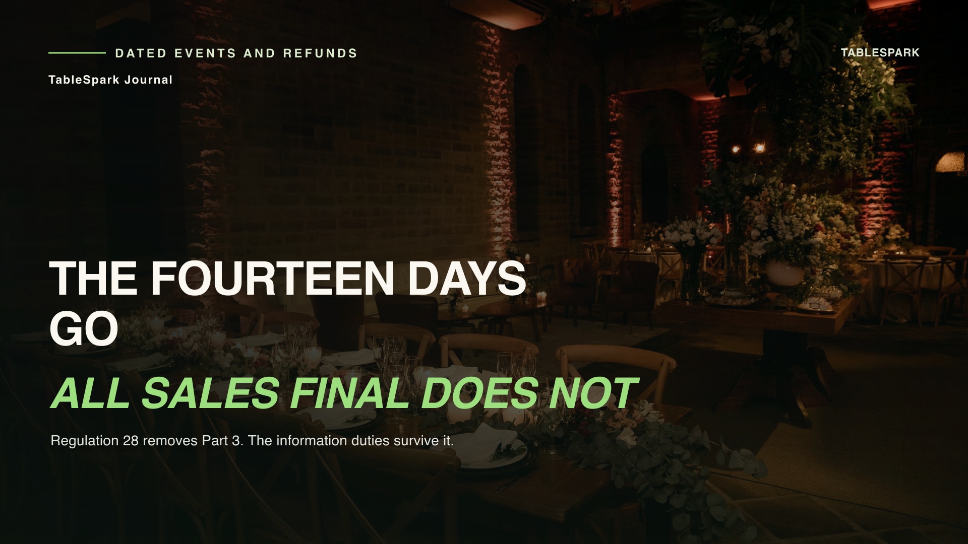 A dated event loses the fourteen-day cancellation right, and “all sales final” still does not follow