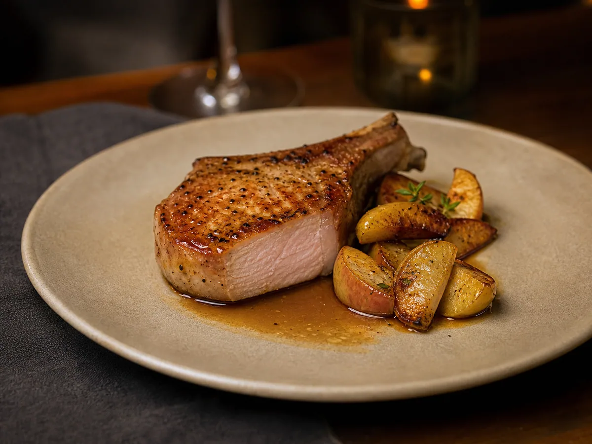 Tamworth pork chop, roast apple