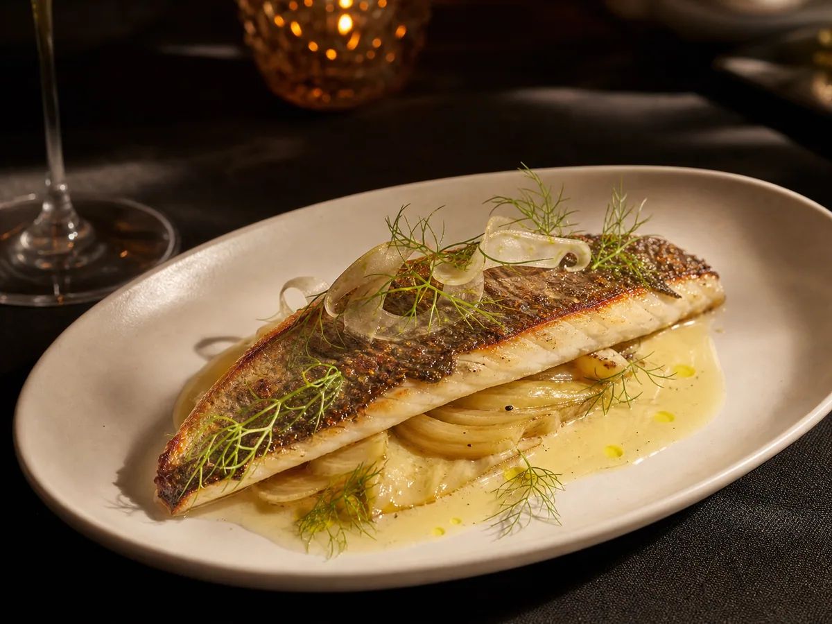 Sea bass, confit fennel, beurre blanc