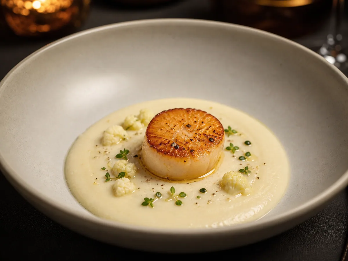 Seared scallop, cauliflower velouté