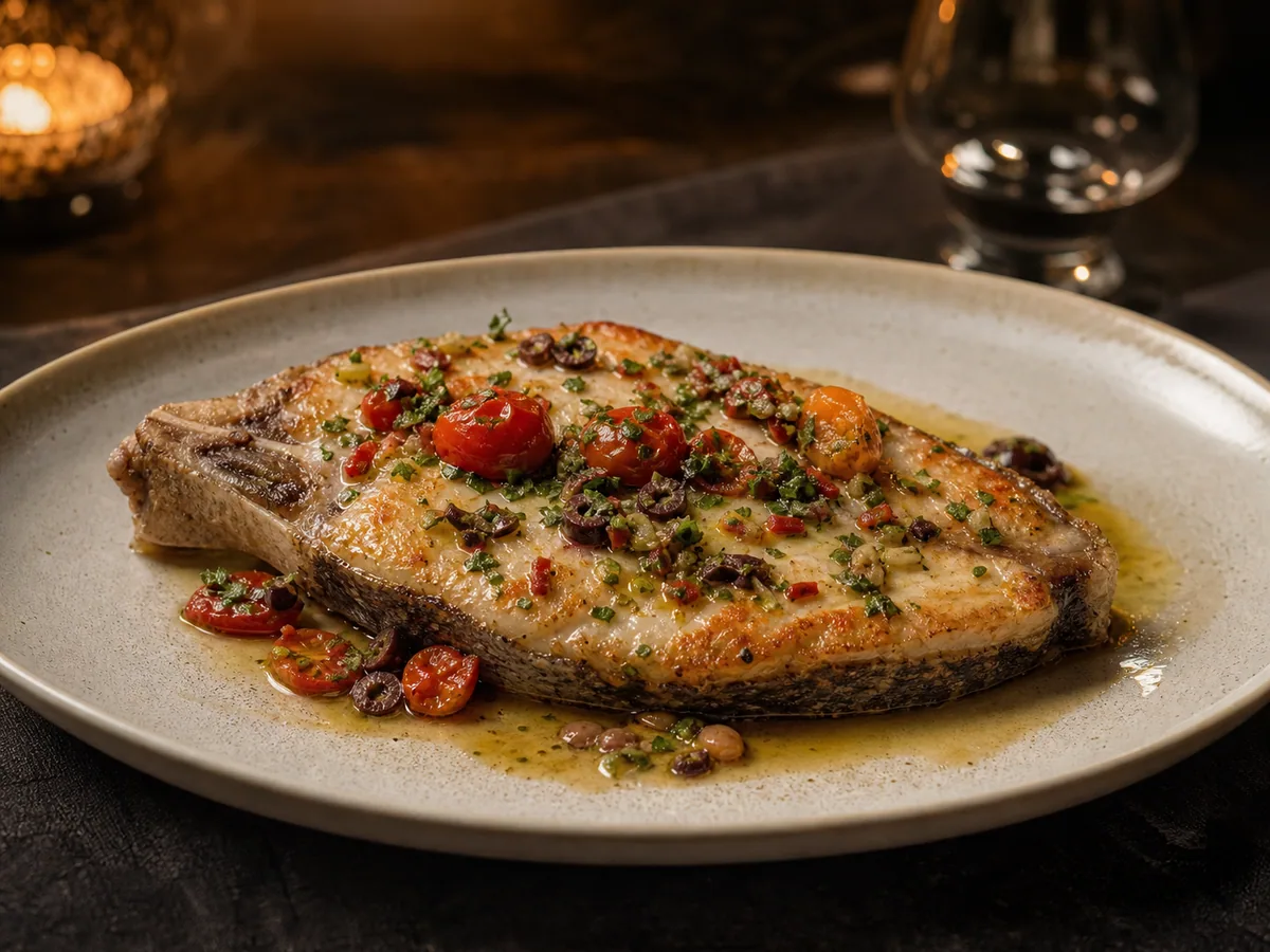 Turbot on the bone, sauce vierge